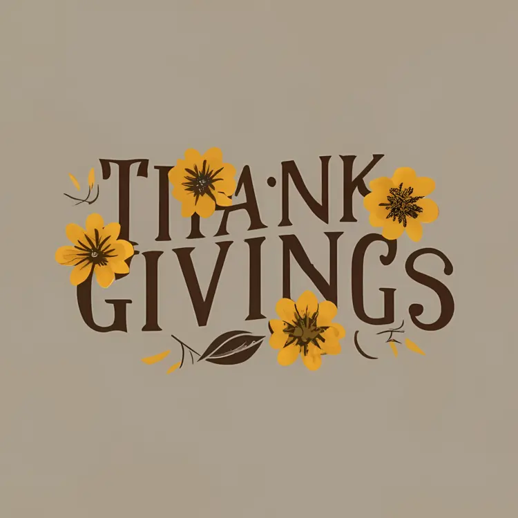 Thanksgiving Text with Yellow Flowers
