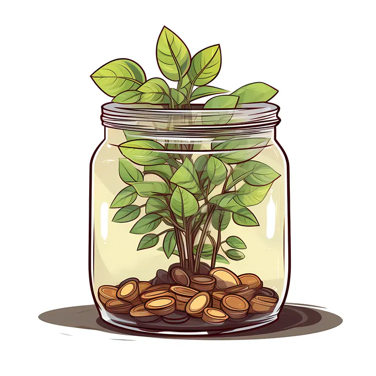 Investment and Savings with Money Plant in Jar
