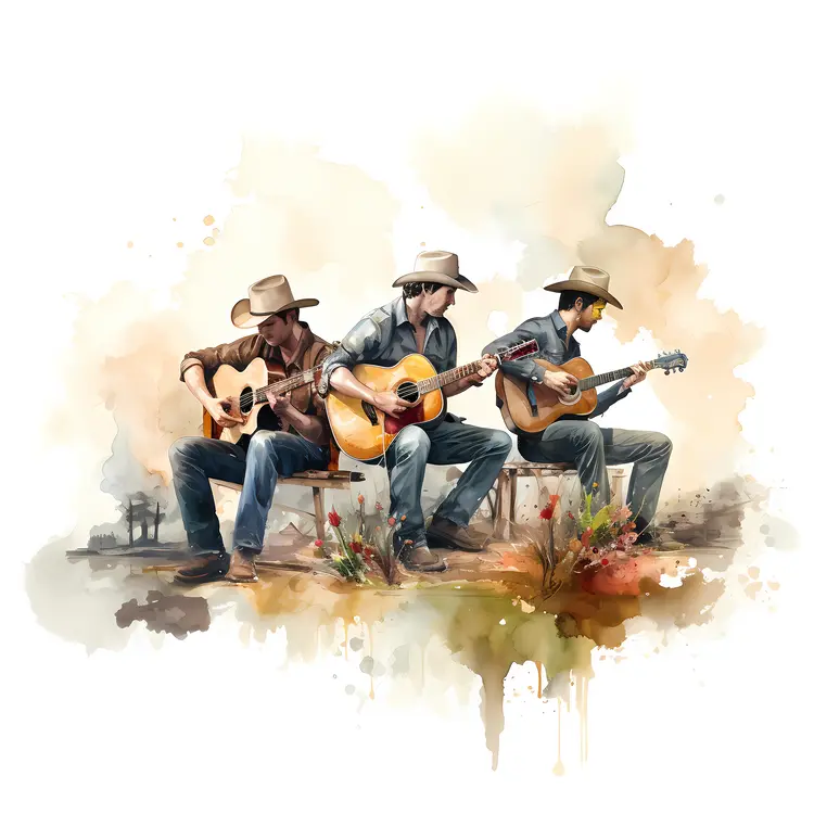 Three Musicians Playing Guitars