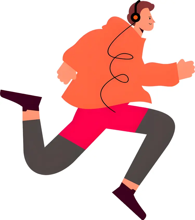 Man Running with Headphones in Orange Jacket