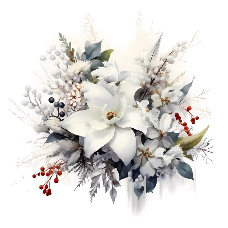 Elegant White Flower Bouquet with Berries