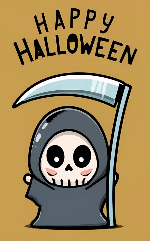 Cute Grim Reaper with Scythe for Halloween
