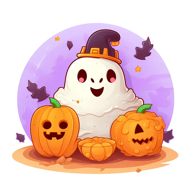 Cute Ghost with Pumpkins