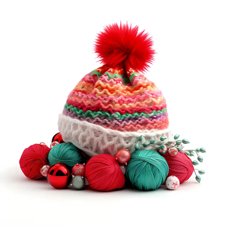 Colorful Knitted Hat with Pom Pom