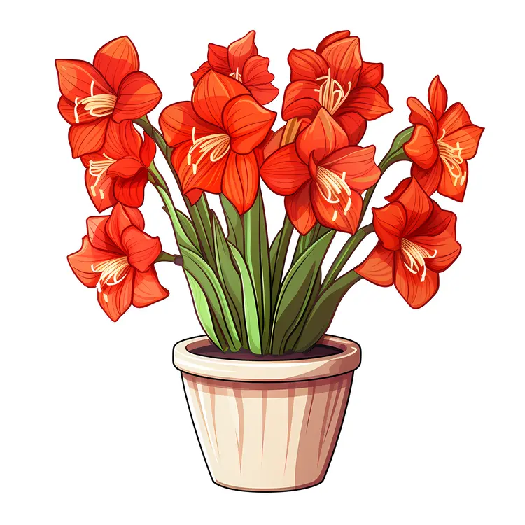 Potted Red Lilies Illustration
