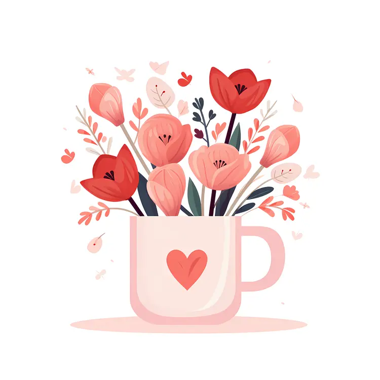 Heart-Designed Cup with Pink Floral Arrangement