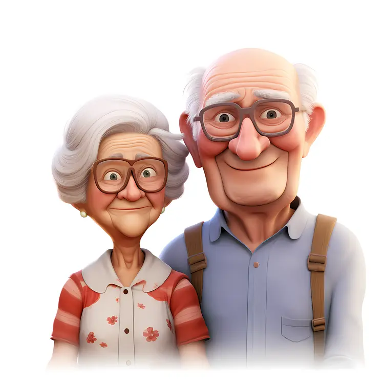Smiling Elderly Couple in Cartoon Style