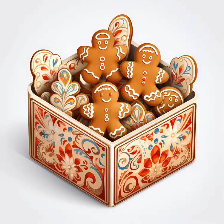 Decorated Gingerbread Cookies in a Festive Box