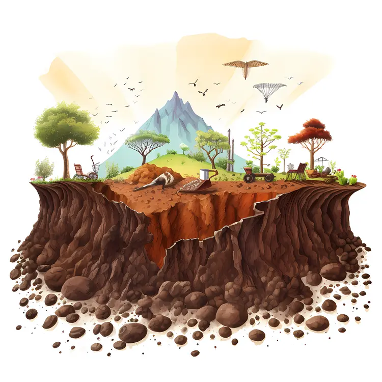 Landscape and Soil Cross-section Illustration