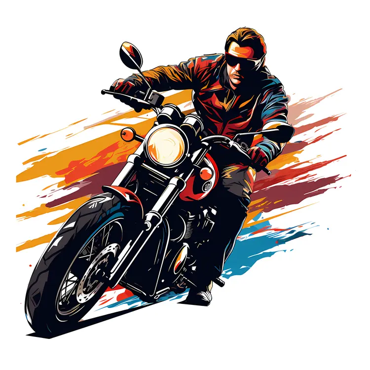 Motorcycle with Rider in Helmet