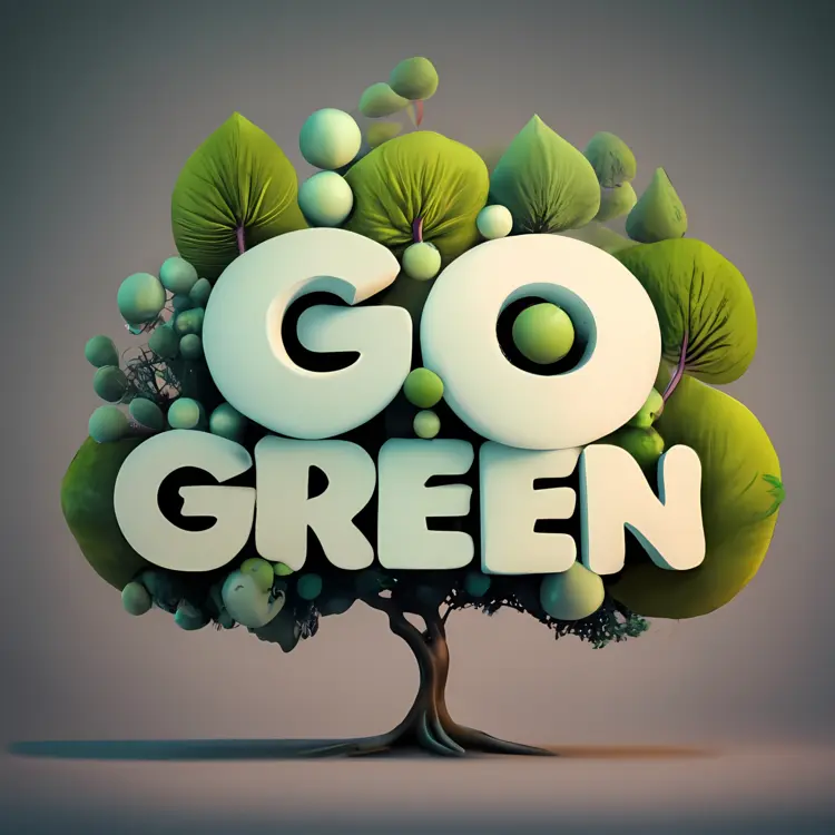 Go Green Text on Tree with Round Leaves