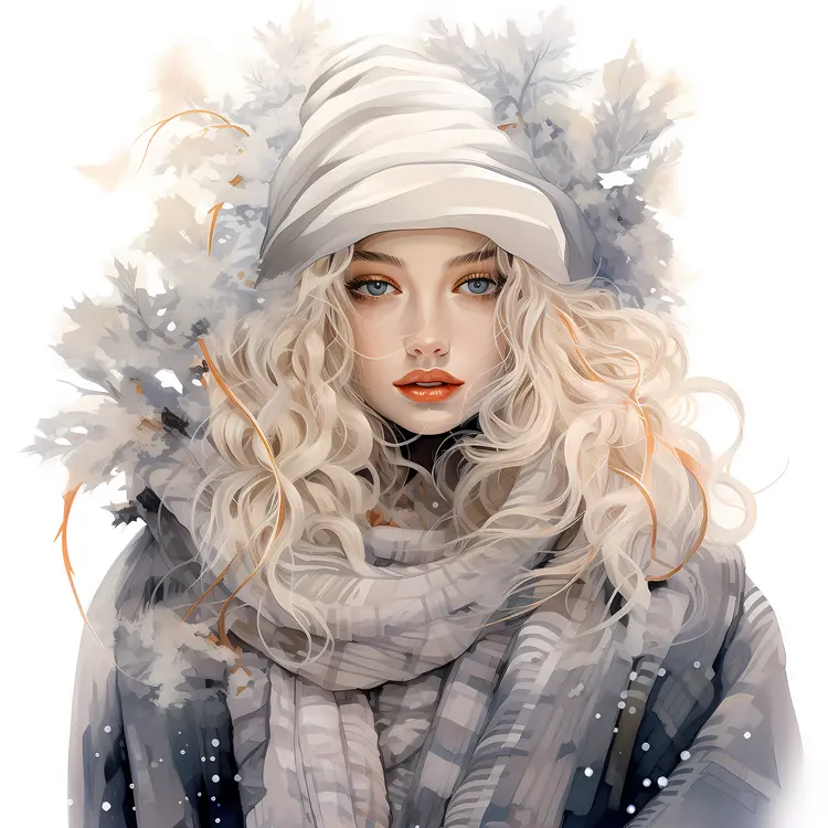 Winter Portrait of Girl in White Attire