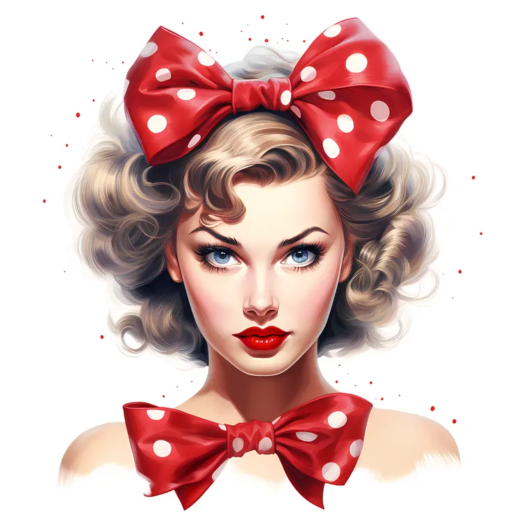Retro Girl with Polka Dot Bow