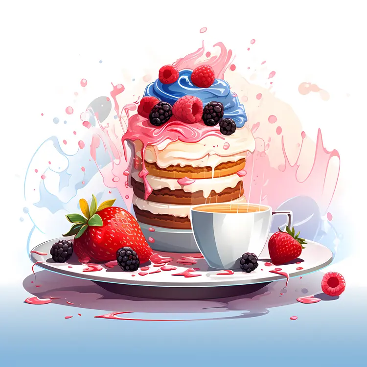 Layered Cake with Colorful Frosting and Berries