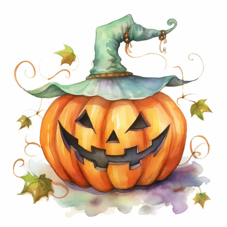 Halloween Pumpkin with Witch Hat