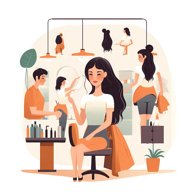 Hair Salon with Hairdresser and Customers