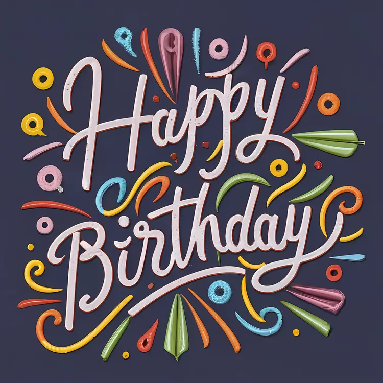 Happy Birthday Text with Colorful Decorations