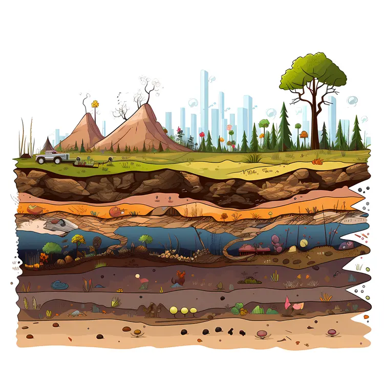 Detailed Soil Layers with Trees and Cityscape