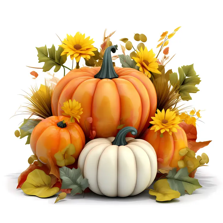 Autumn Pumpkins and Flowers Arrangement