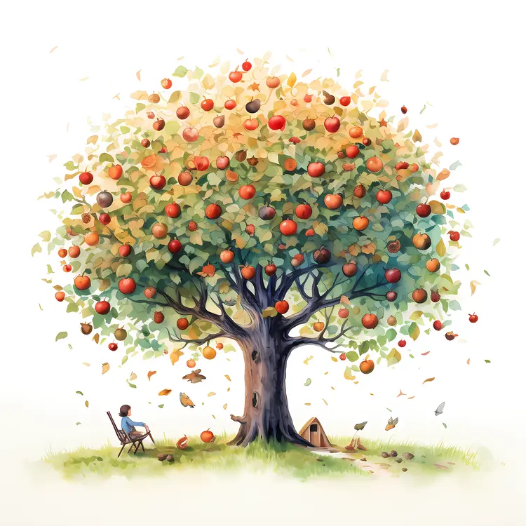 Beautiful Apple Tree with Falling Leaves