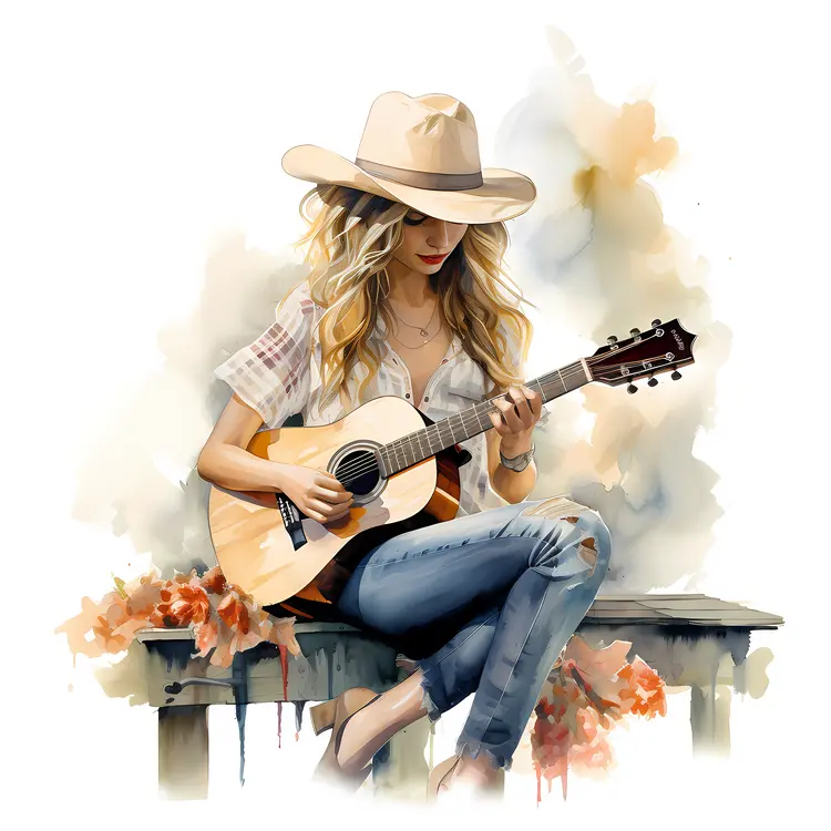 Female Guitarist with Flowers