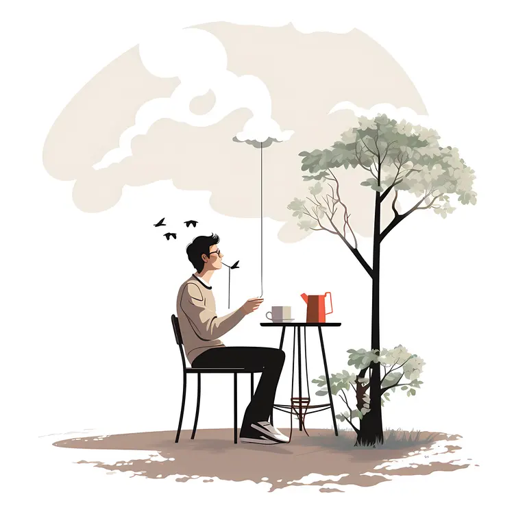 Solo Cafe with Tree and Birds