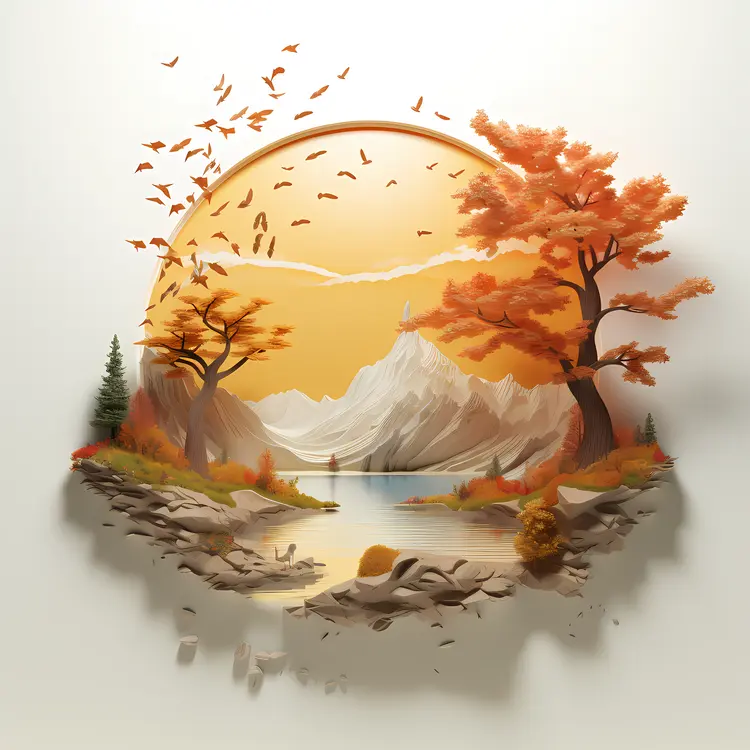 Beautiful Landscape Art with Autumn Trees
