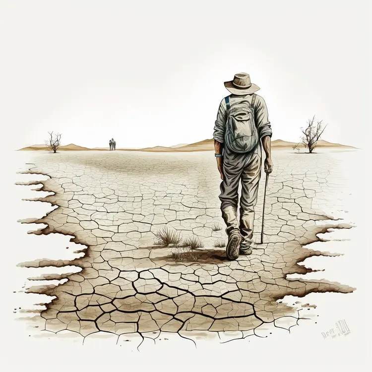 Man Walking in Arid Desert Landscape