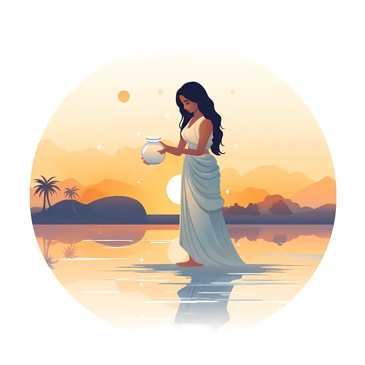 Graceful Woman with Pot at Sunset