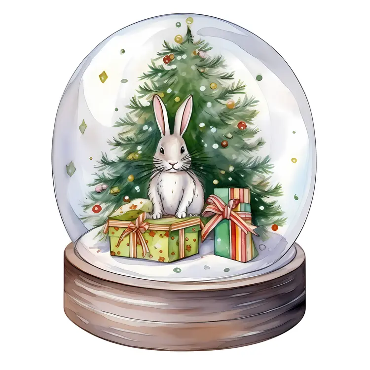 Cute Rabbit in Christmas Snow Globe