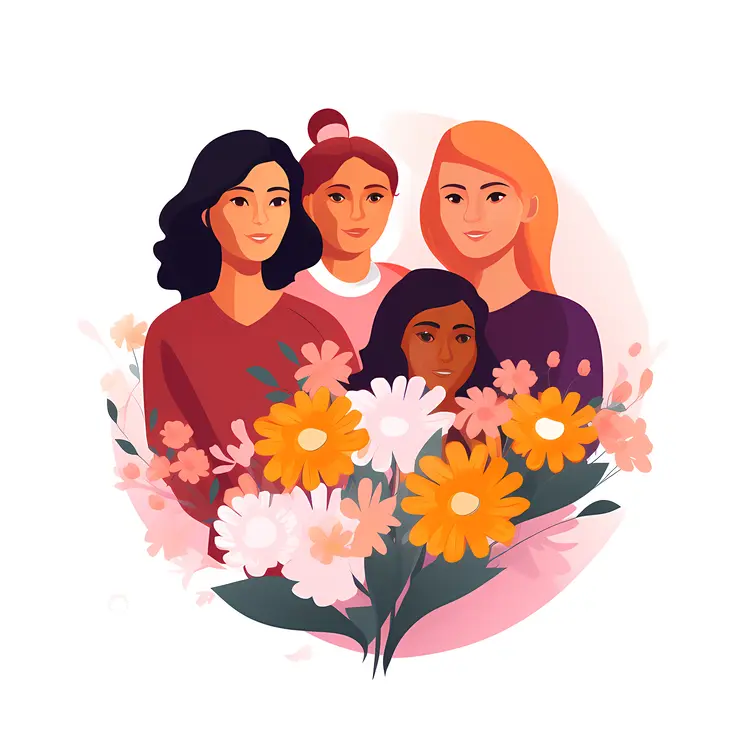 Women with Flowers Illustration for International Women's Day Celebration