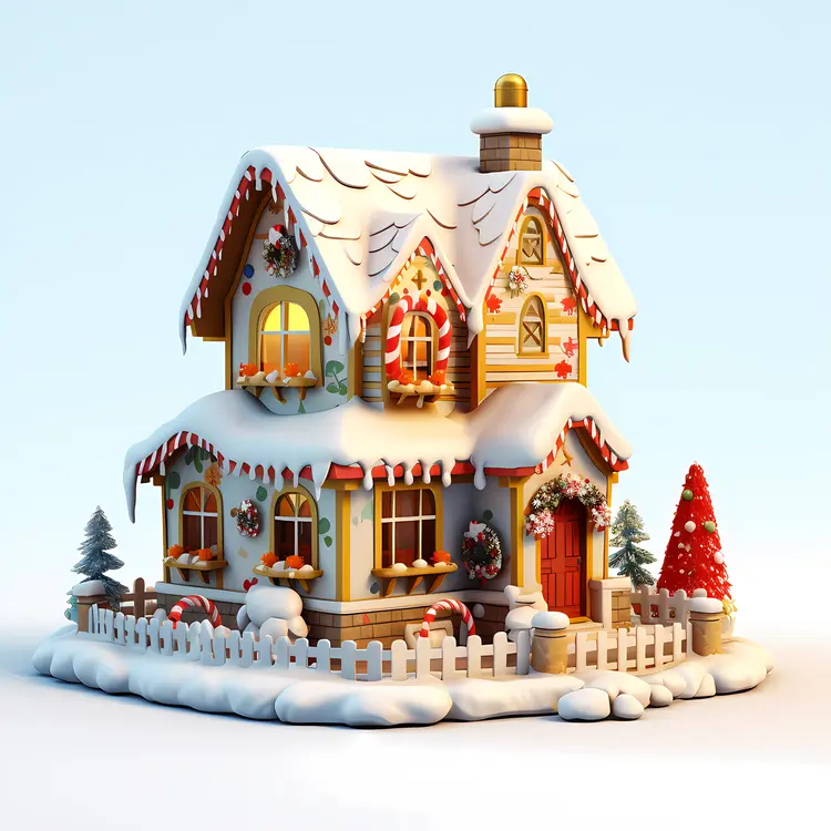 Snowy House with Christmas Decorations