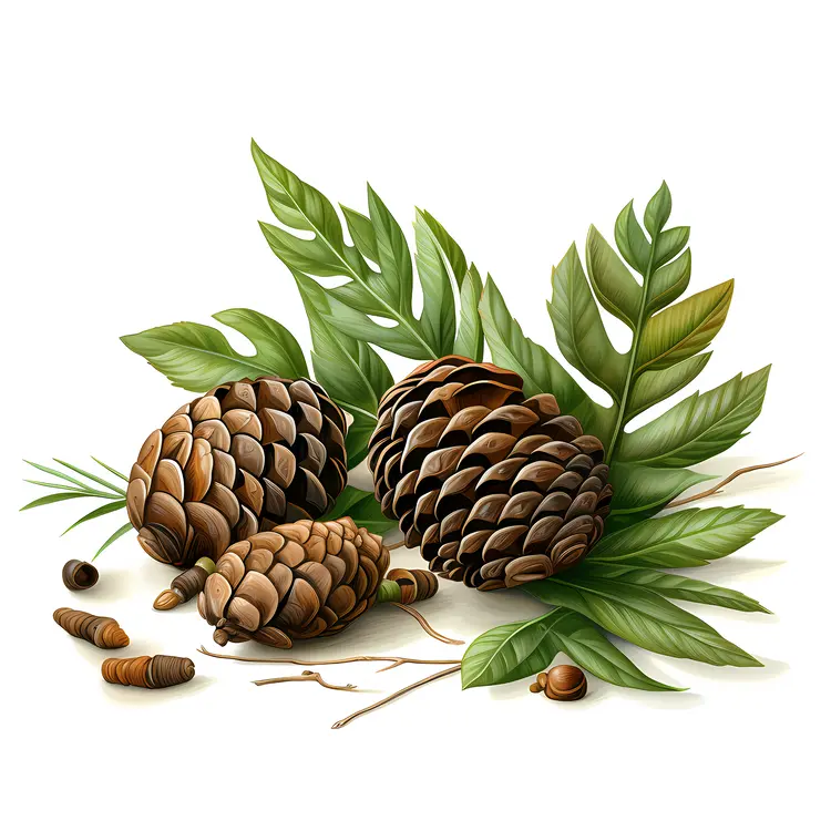 Pine Cones with Green Leaves