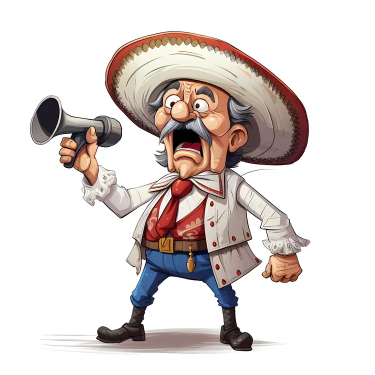Cartoon Man with Megaphone in White Coat
