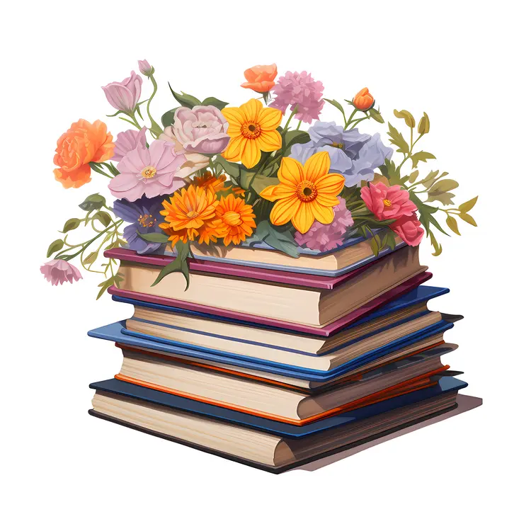 Beautiful Flowers on a Stack of Books