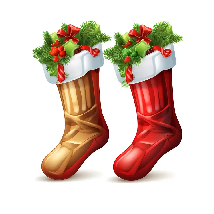 Gold and Red Christmas Stockings with Decorations
