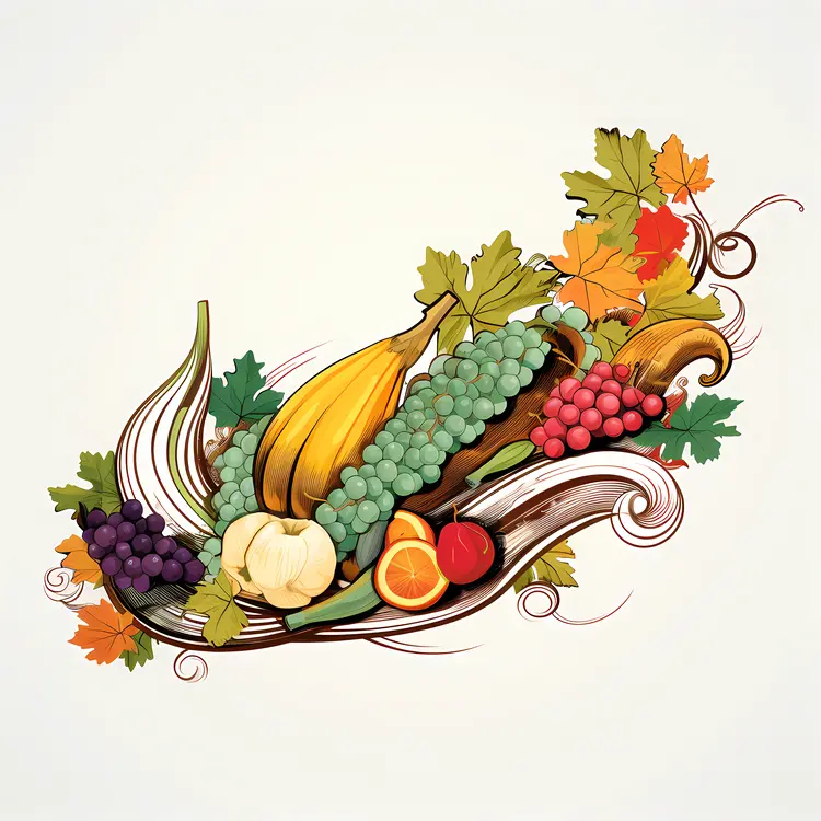 Cornucopia with Grapes and Autumn Leaves