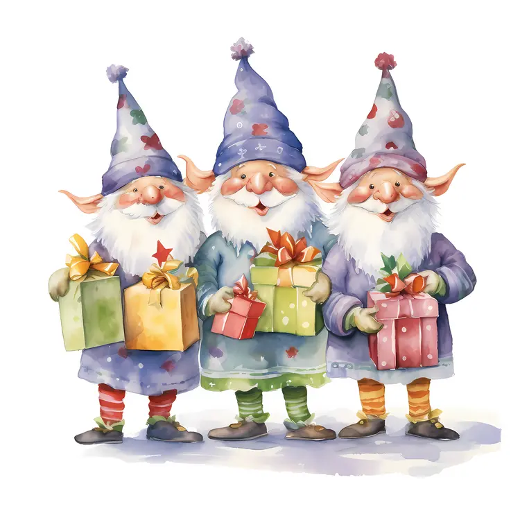 Festive Gnomes Holding Gifts