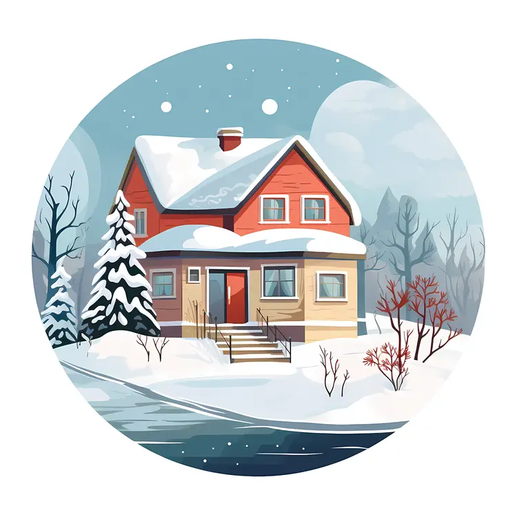 Snowy House by the River