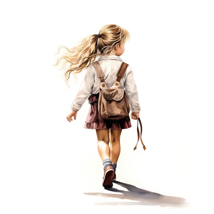 Blonde Girl Walking with Backpack