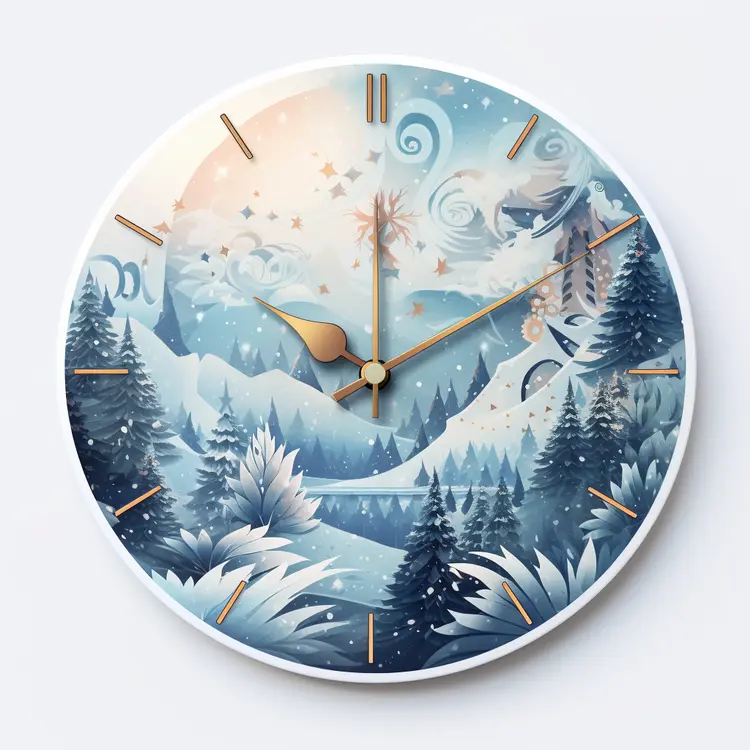 Winter Wonderland Clock with Snowy Mountains