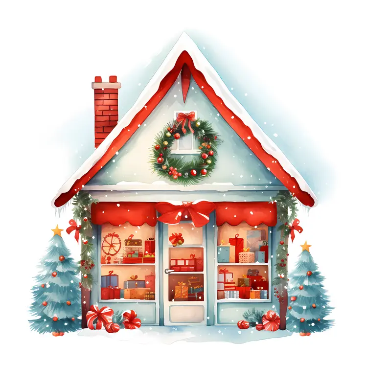 Small cute doodle house with Christmas decorations