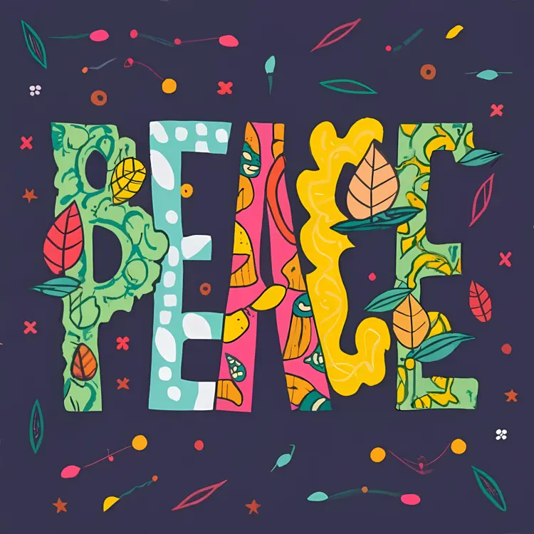 Peace Greeting with Colorful Leaves and Patterns