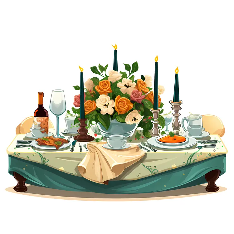 Elegant Floral Table Setting with Green Candles