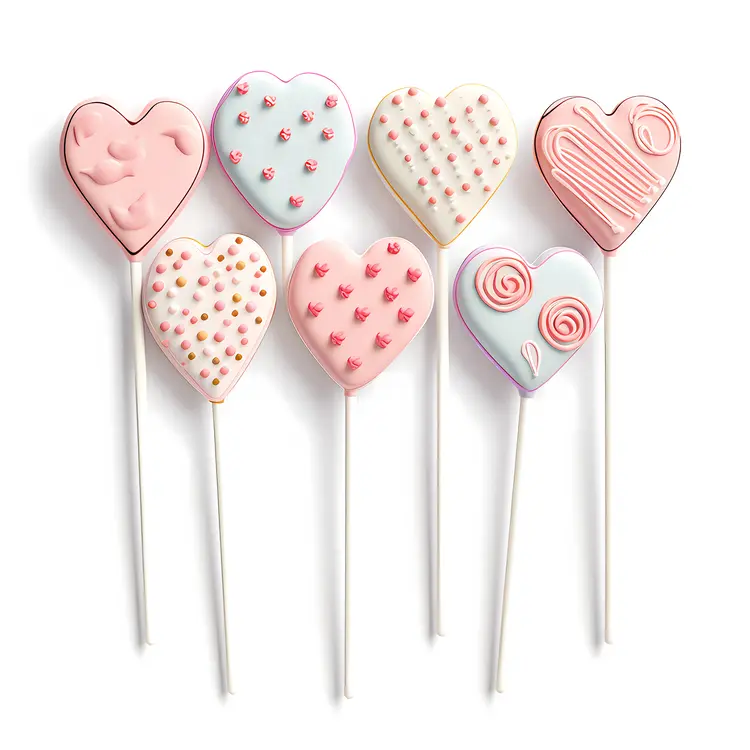 Pastel Heart-shaped Cookies on Sticks