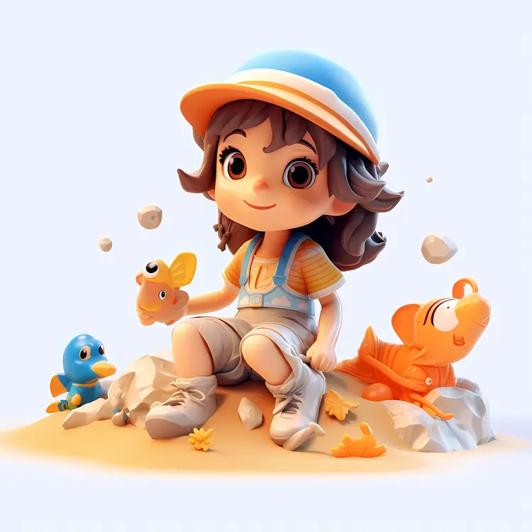 Girl Playing with Animals