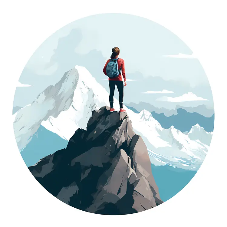 Hiker on a Snowy Mountain Top