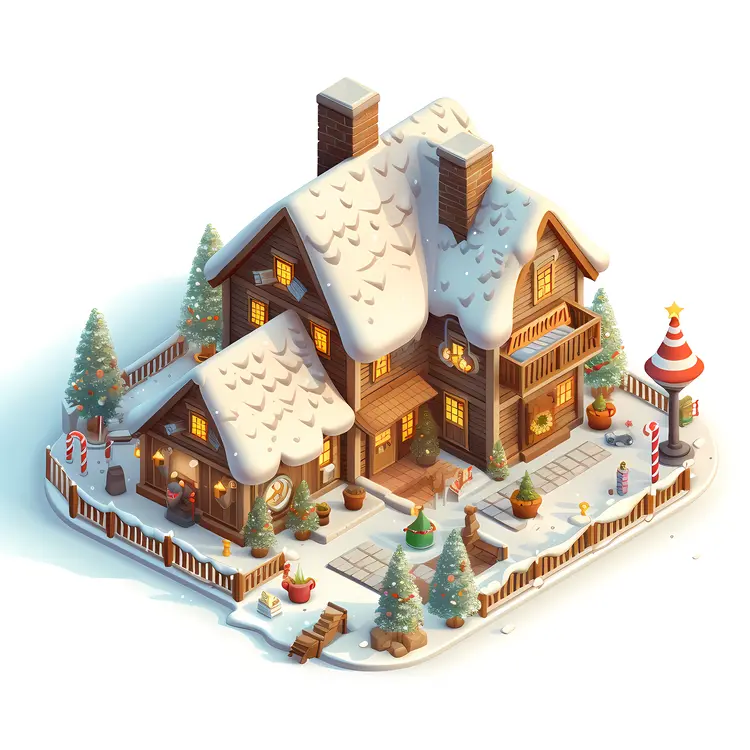 Snowy house with Christmas decorations
