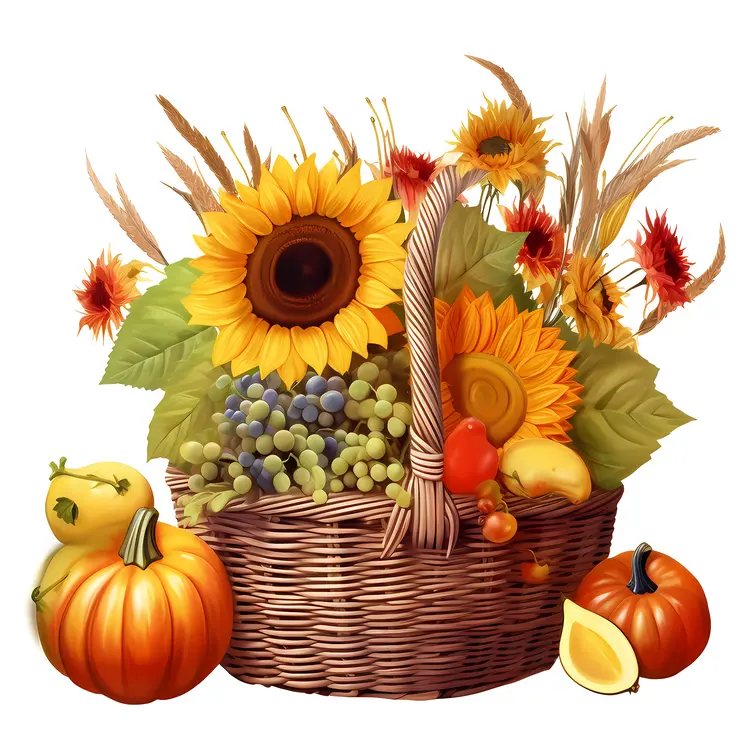 Fall Basket with Sunflowers and Pumpkins