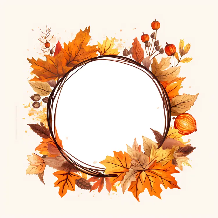 Round Autumn Leaves Frame